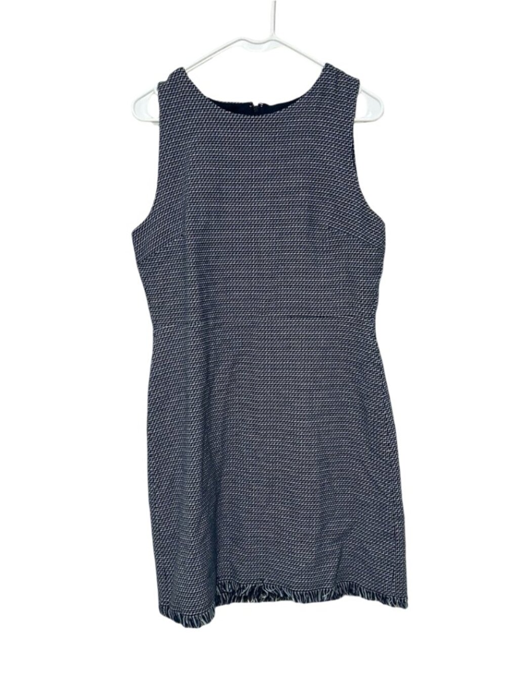 LOFT Blue White Tweed Fringe Career Wear Dress Size 12